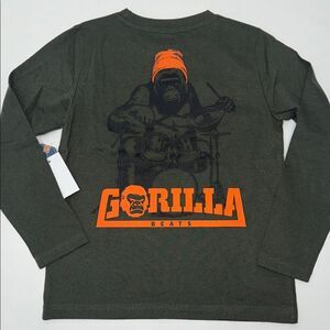 🔥Dark Green Long Sleeve Shirt with Orange Gorilla Logo Sz M 5/6 New